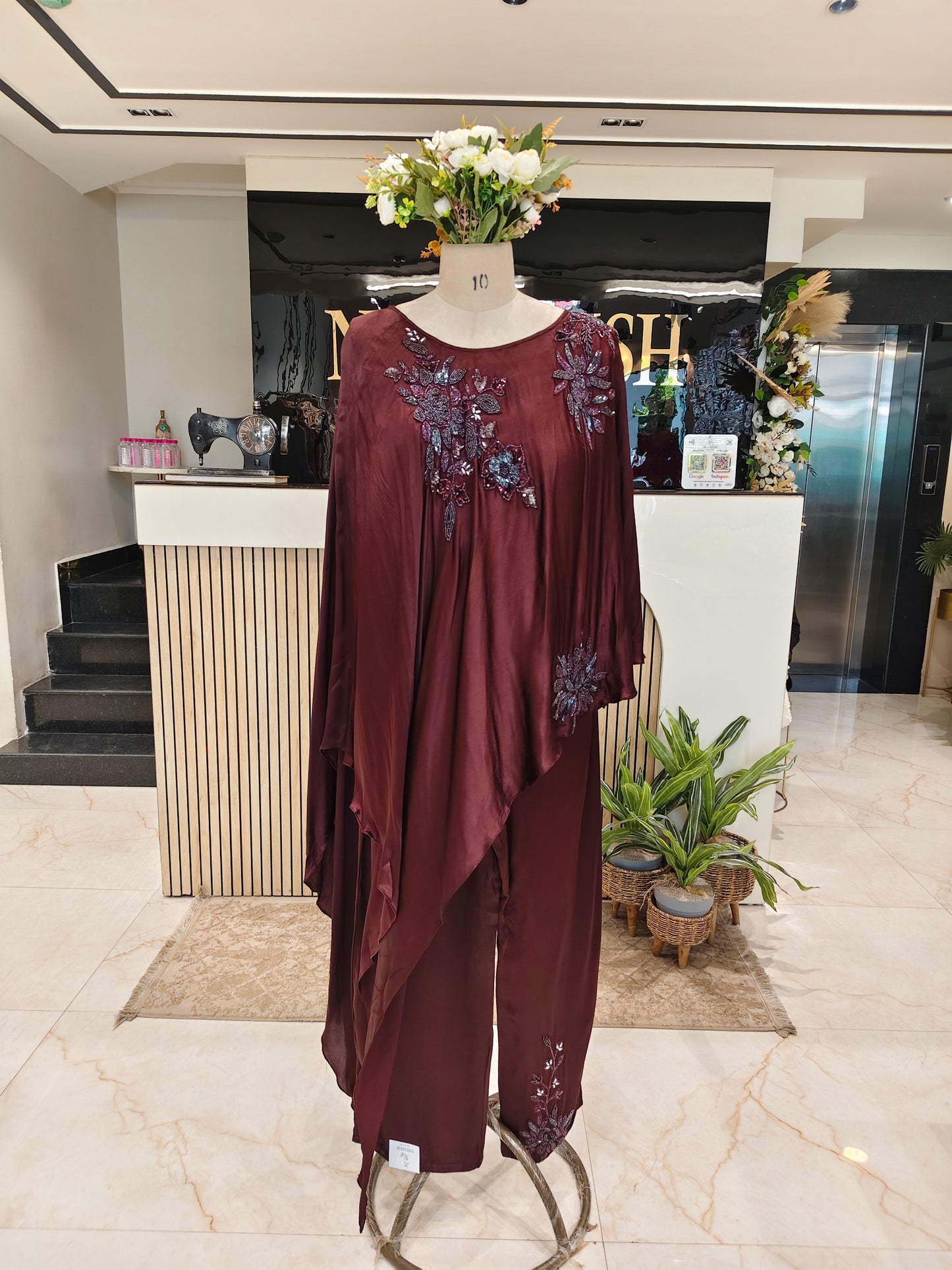Wine Kaftan Fusion Set