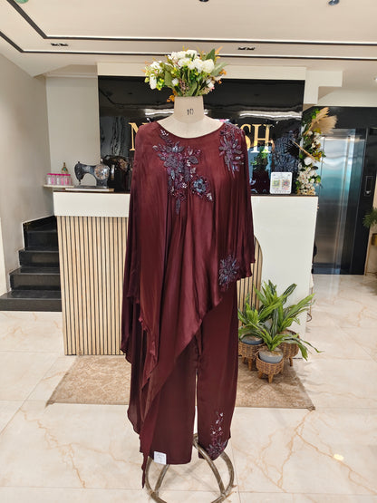 Wine Kaftan Fusion Set