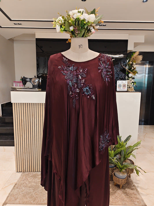 Wine Kaftan Fusion Set