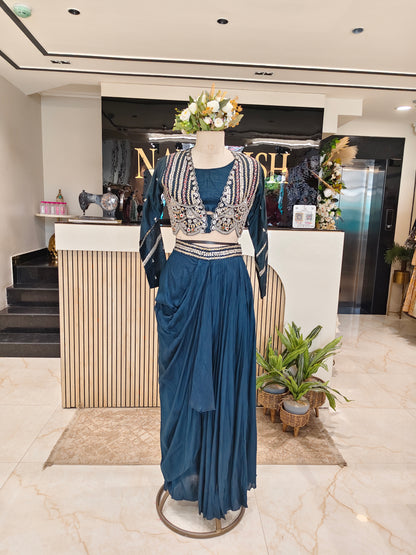 Teal Blue Drape Skirt Set
