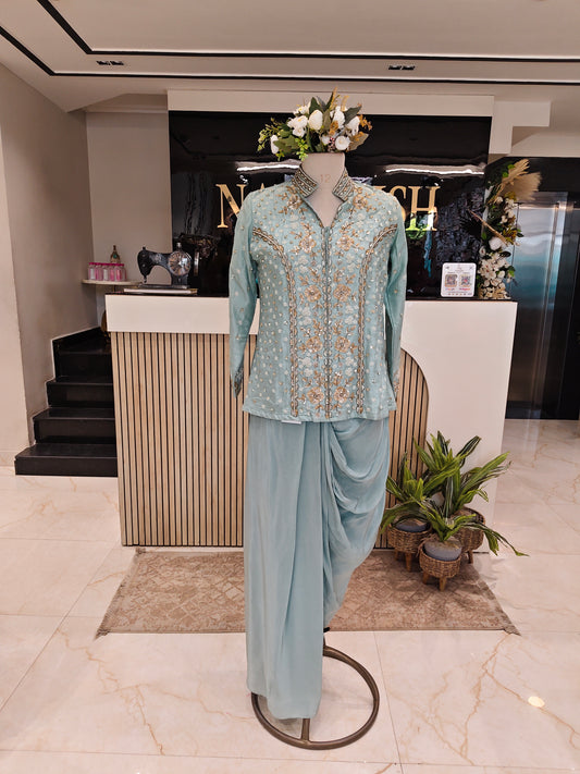 Sea Green Drape Skirt Set