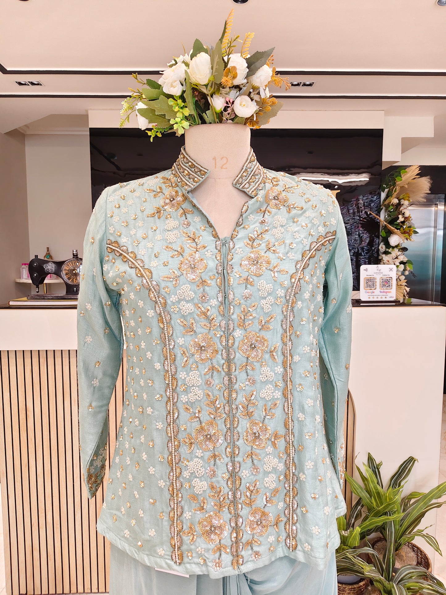 Sea Green Drape Skirt Set