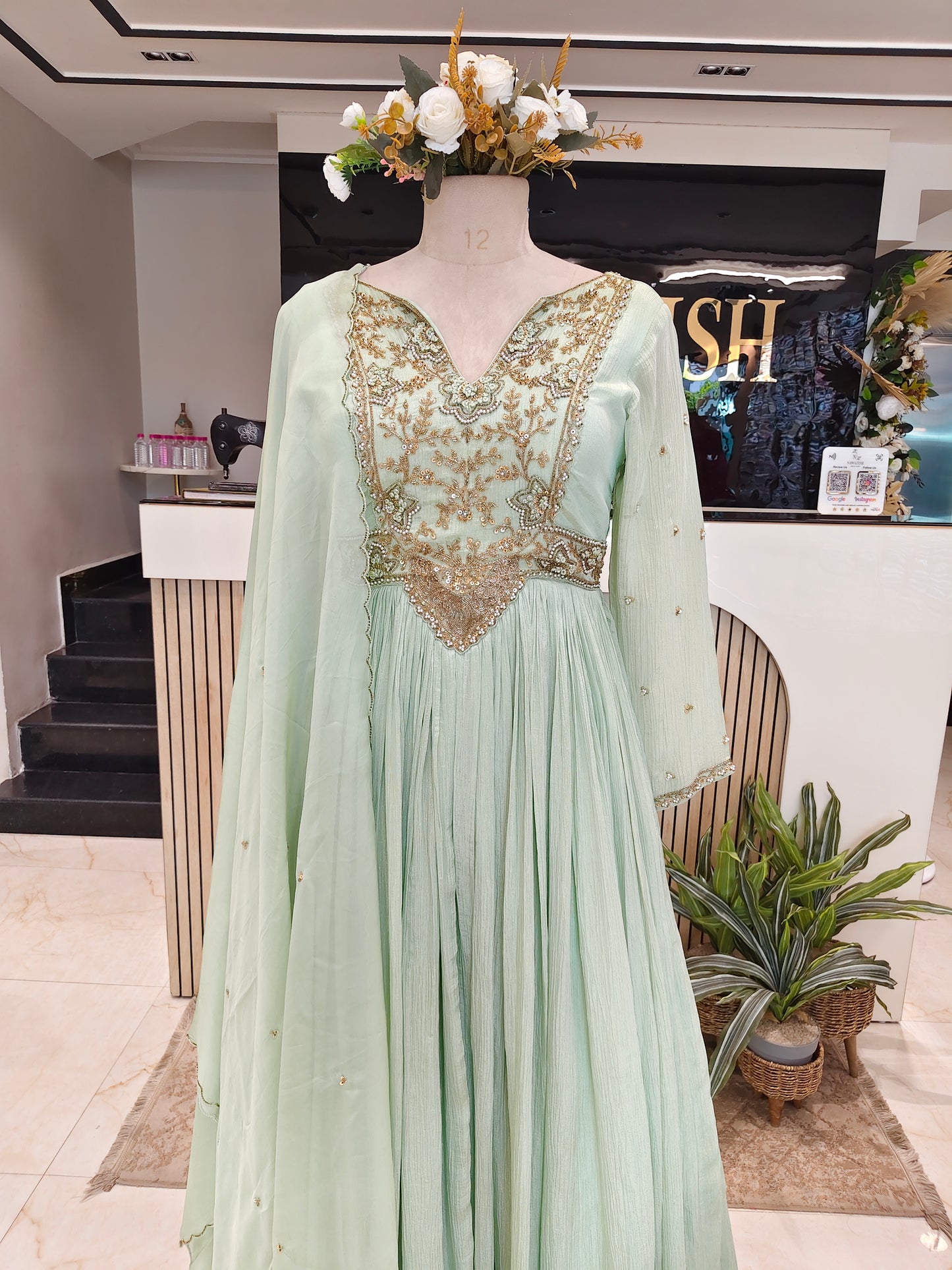 Pista Green Tissue Anarkali