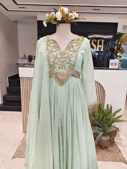 Pista Green Tissue Anarkali