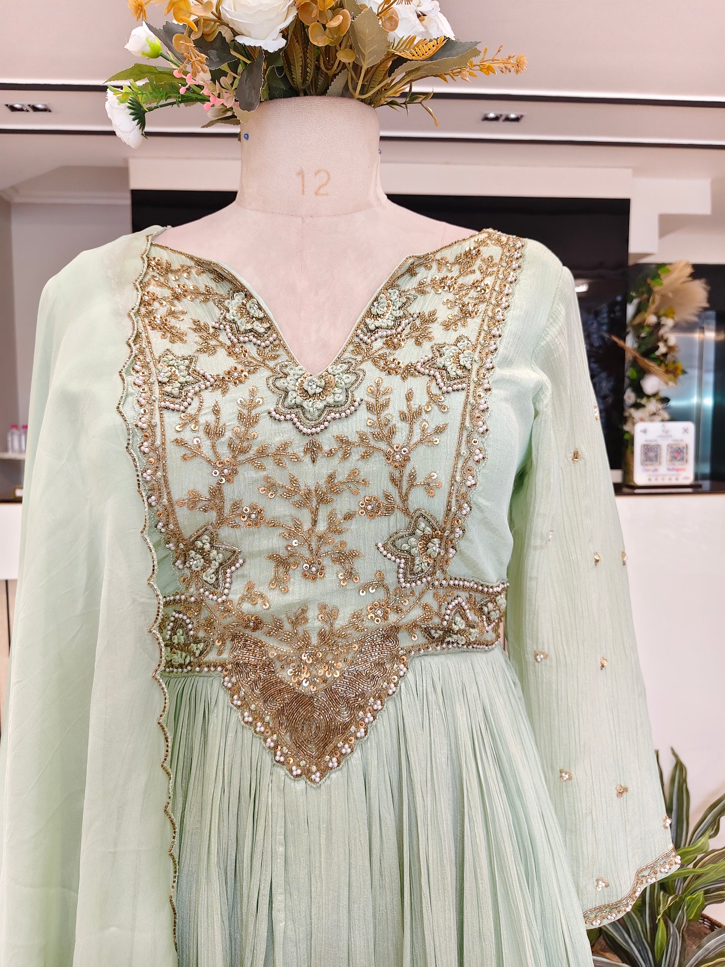 Pista Green Tissue Anarkali