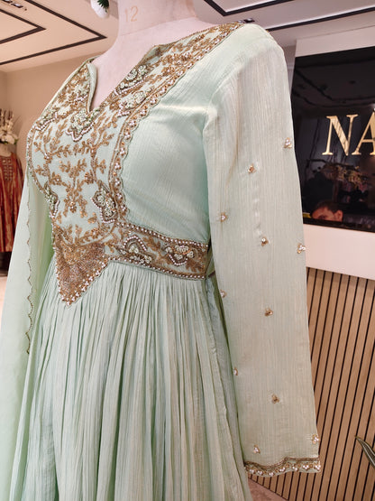 Pista Green Tissue Anarkali
