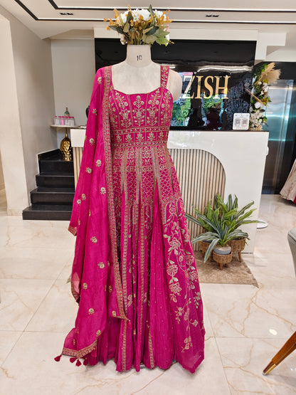 Rani Pink Cotton Anarkali
