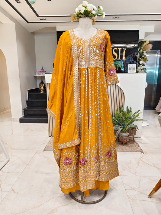 Mustard Chiffon Skirt Set