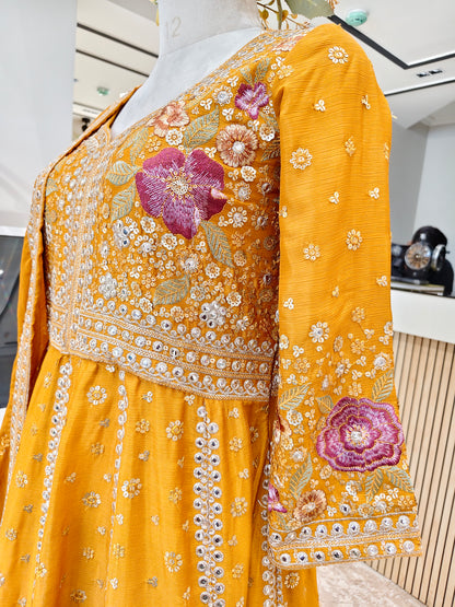 Mustard Chiffon Skirt Set