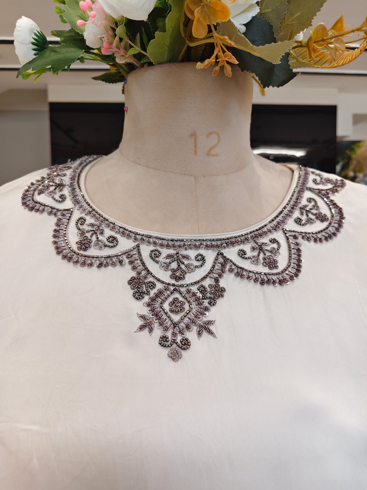 Cream & Blue Handwork Anarkali