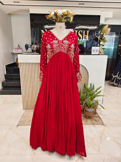 Red Chiffon Anarkali Set