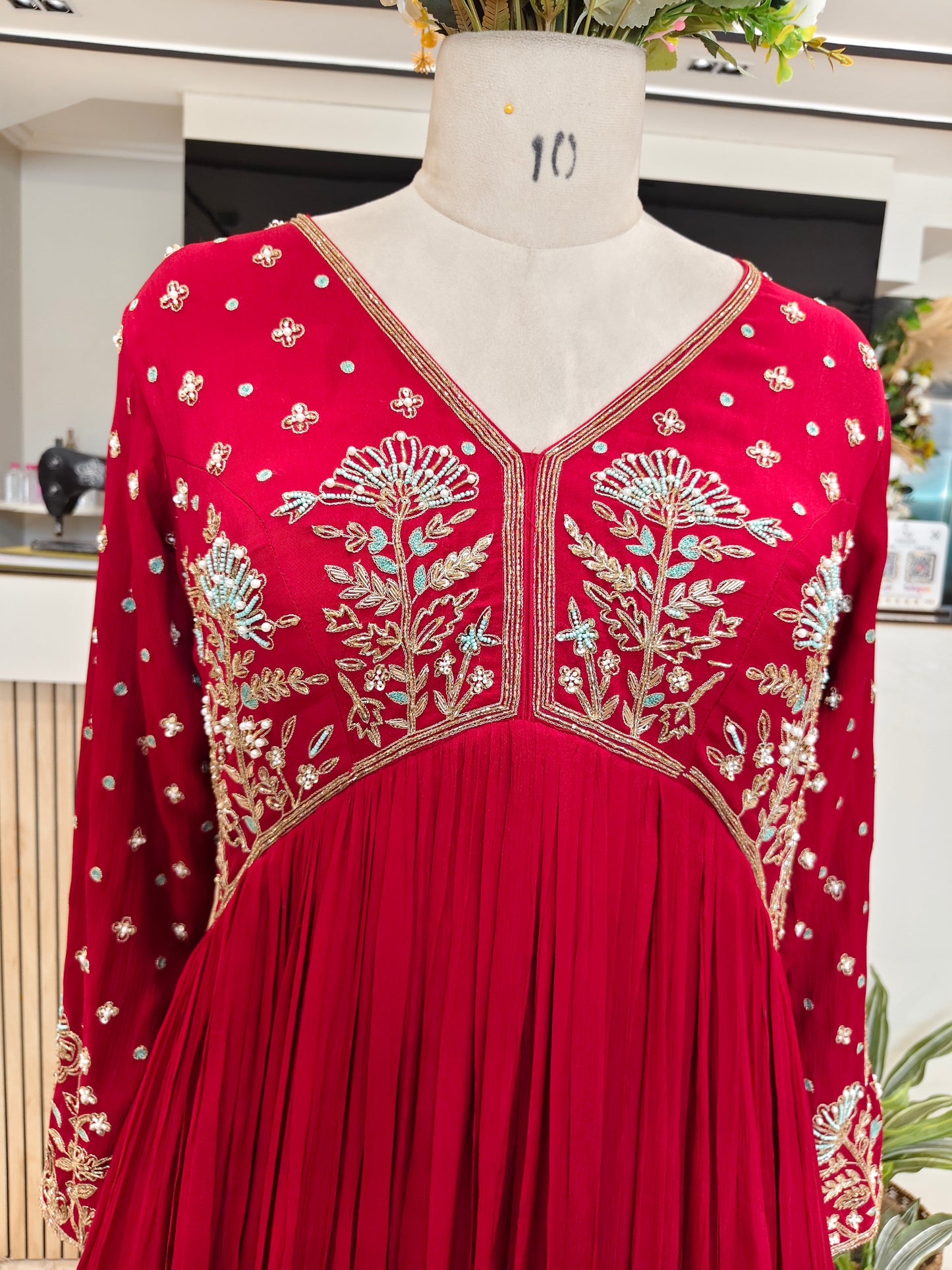 Red Chiffon Anarkali Set