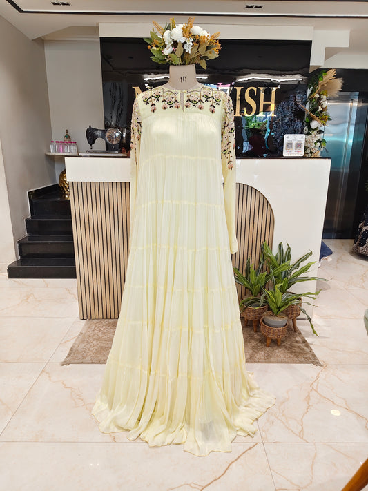 Lemon Handwork Chiffon Anarkali