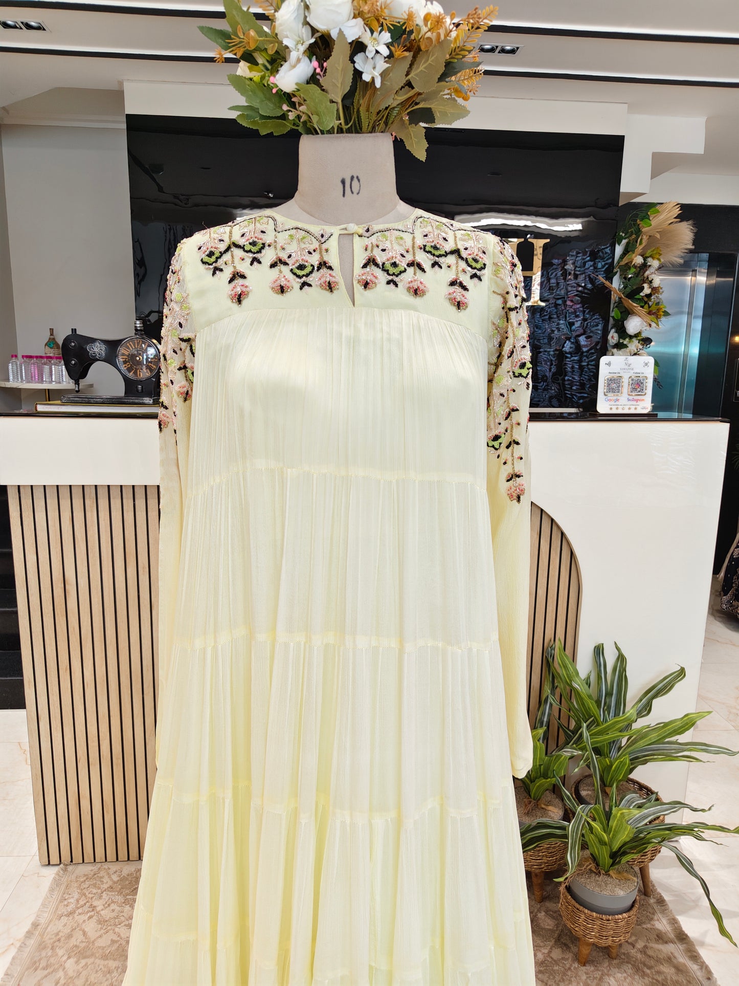 Lemon Handwork Chiffon Anarkali