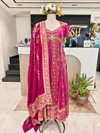 Wine Silk Handwork Anarkali