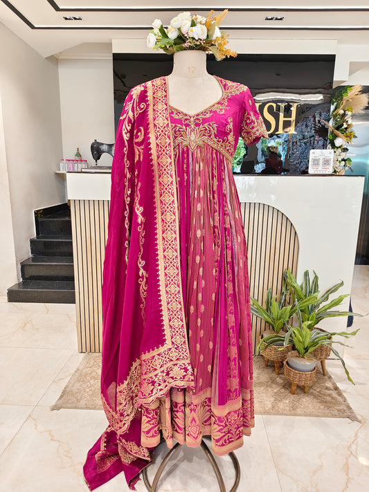Wine Silk Handwork Anarkali