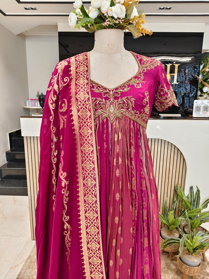Wine Silk Handwork Anarkali