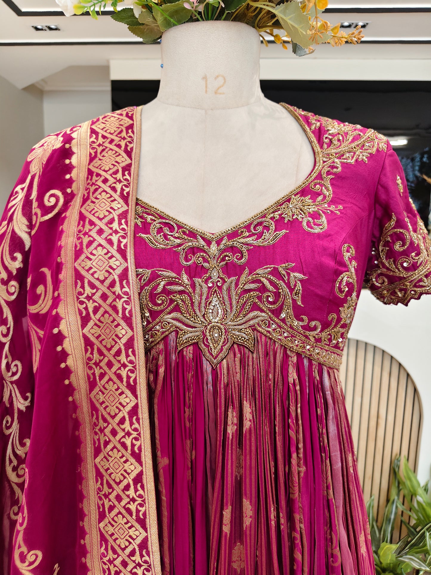 Wine Silk Handwork Anarkali