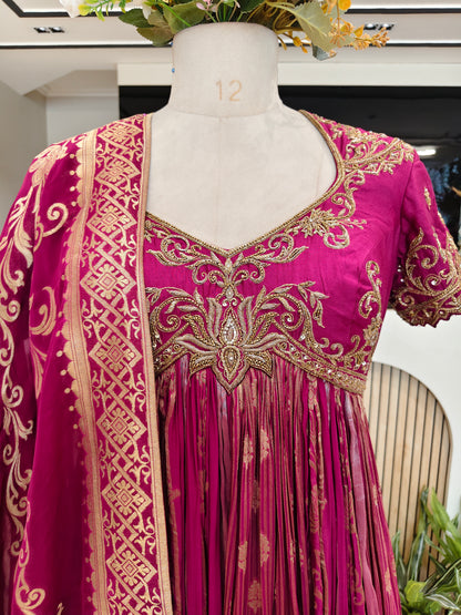 Wine Silk Handwork Anarkali