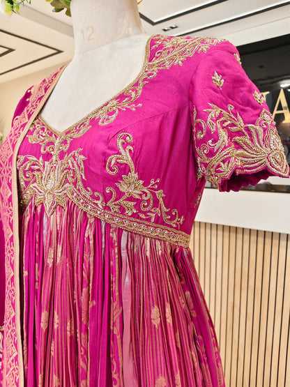 Wine Silk Handwork Anarkali