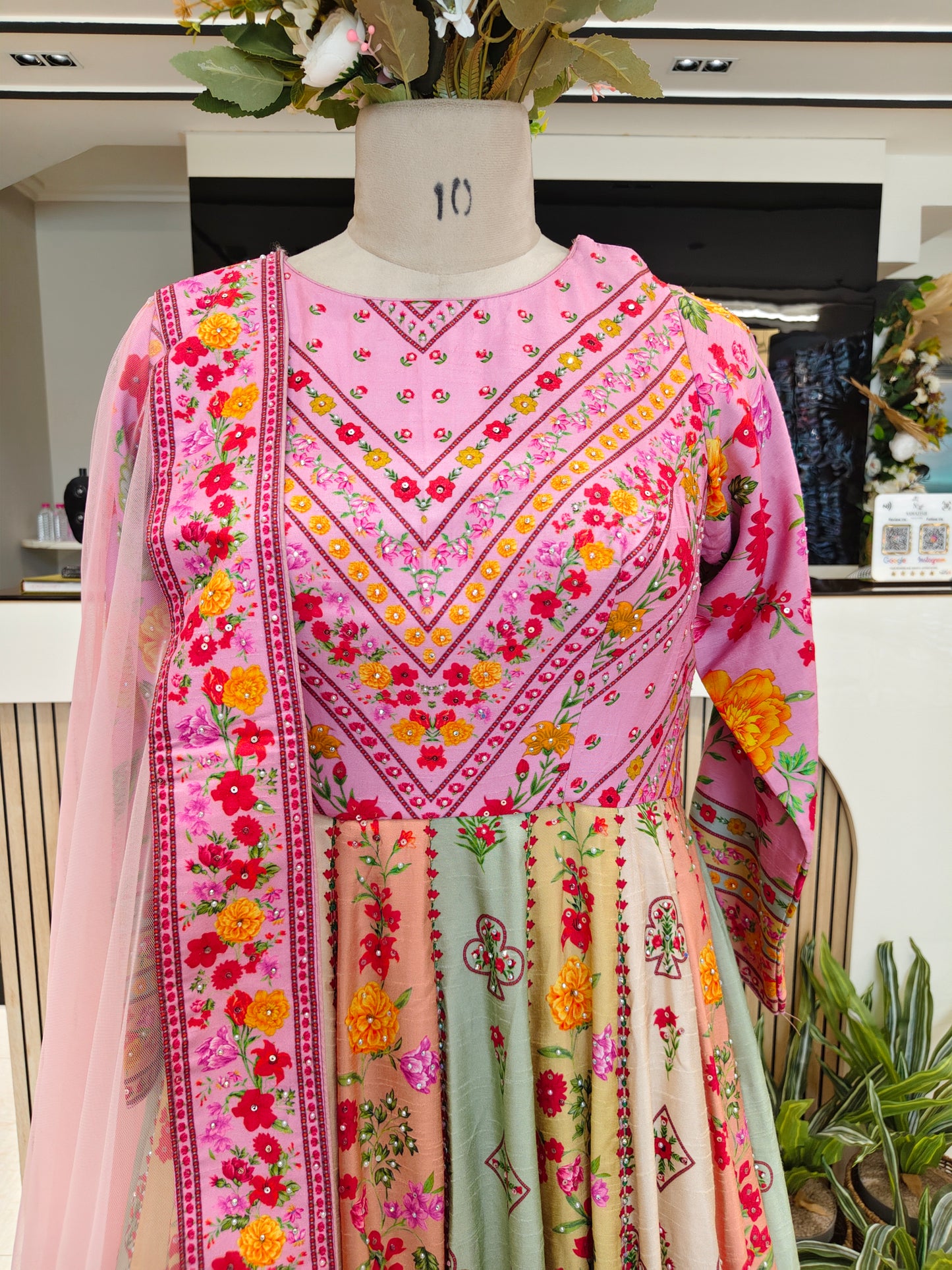 Pink Floral Silk Anarkali