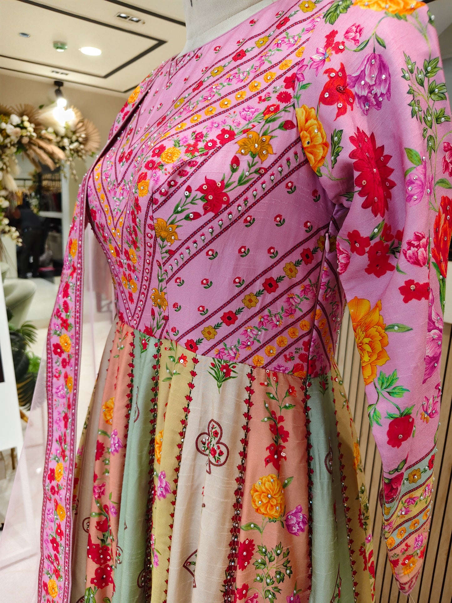 Pink Floral Silk Anarkali