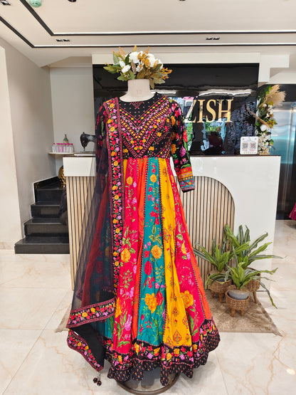Black Floral Silk Anarkali