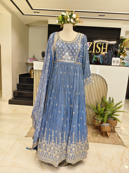 Blue Tissue Anarkali