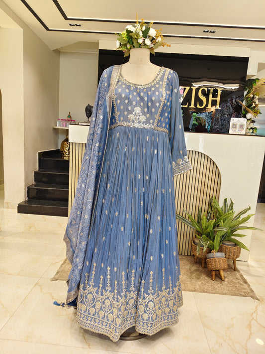Blue Tissue Anarkali