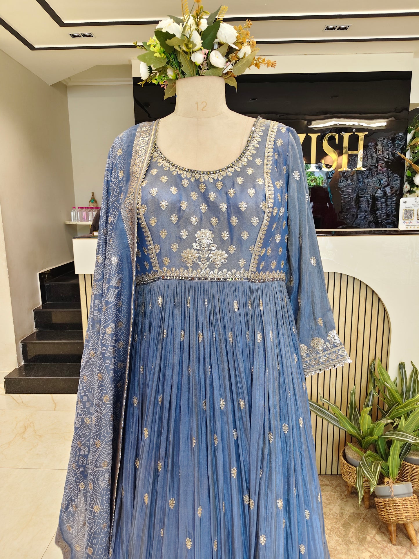 Blue Tissue Anarkali