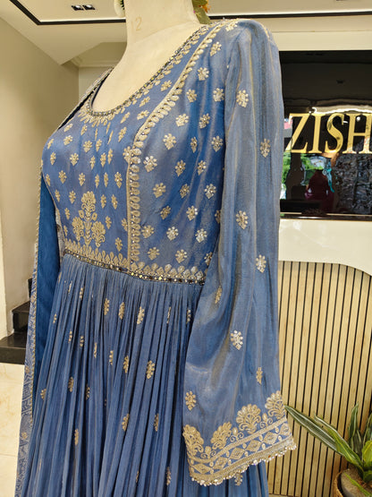 Blue Tissue Anarkali
