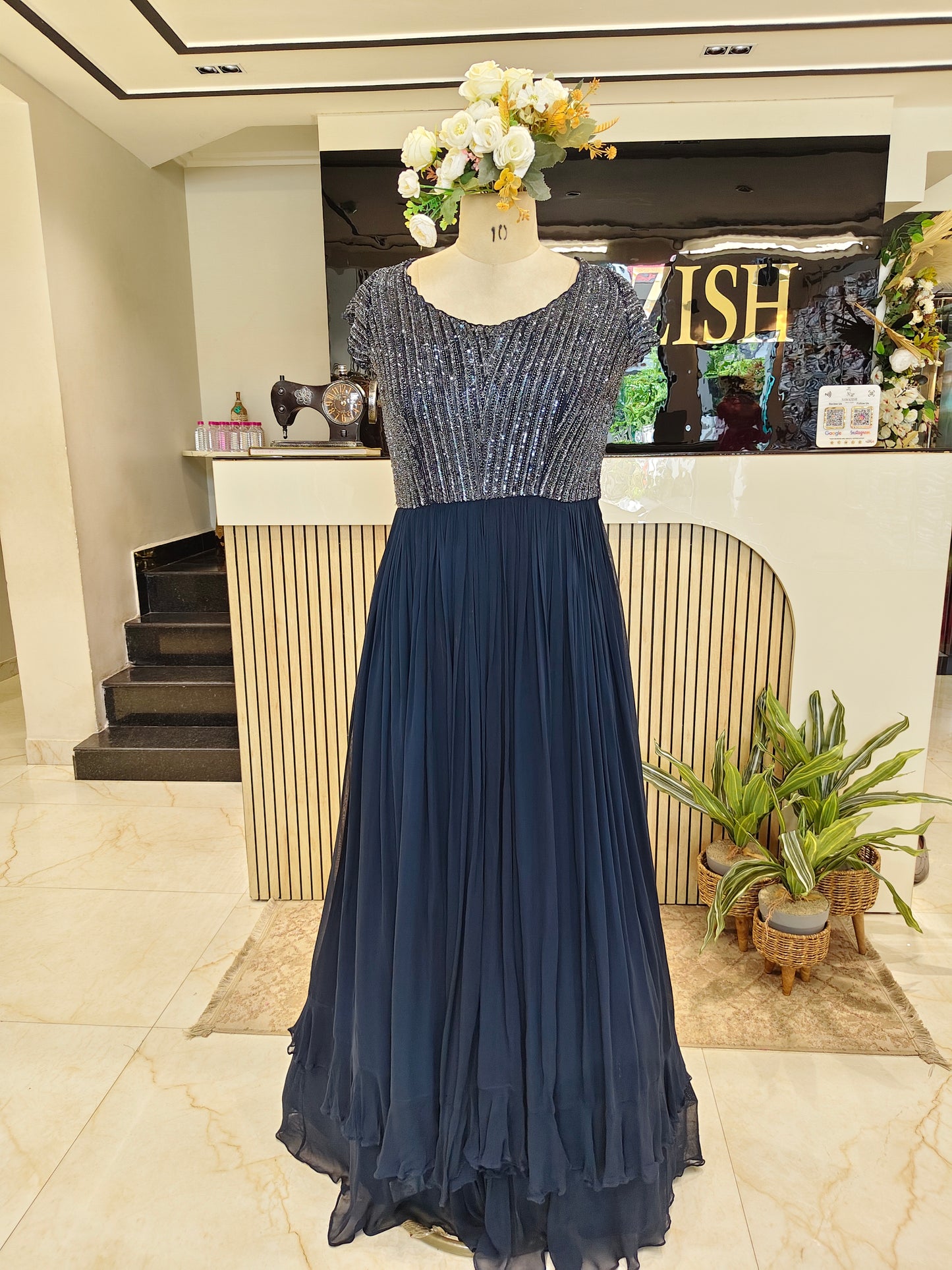 Navy Blue Handwork Anarkali