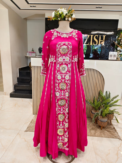 Rani Pink Silk Anarkali