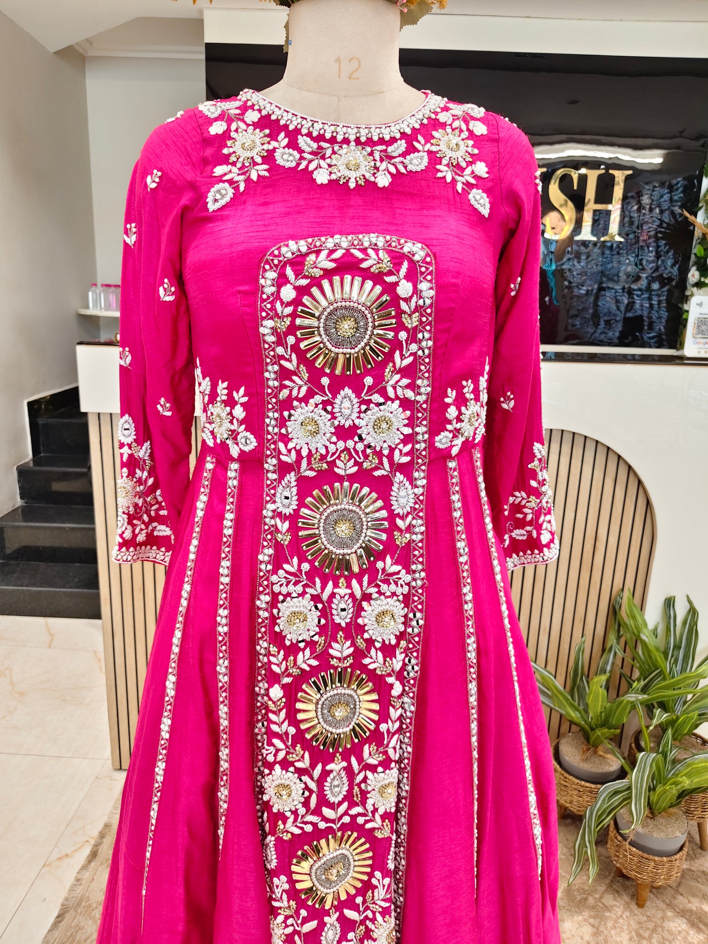 Rani Pink Silk Anarkali