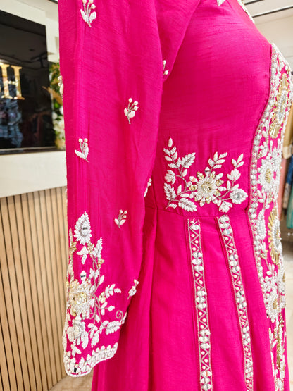 Rani Pink Silk Anarkali