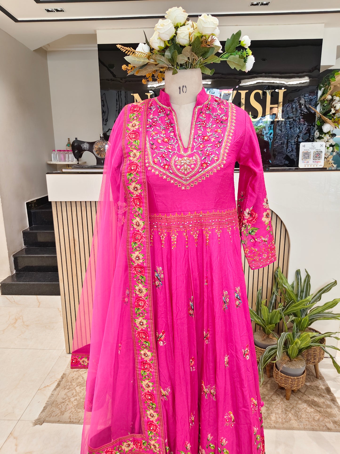 Rani Pink Floral Anarkali