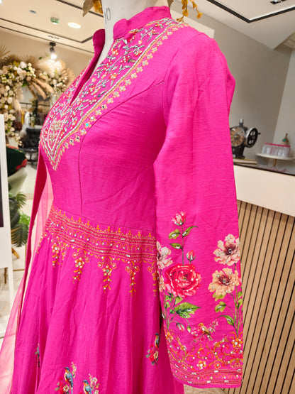 Rani Pink Floral Anarkali