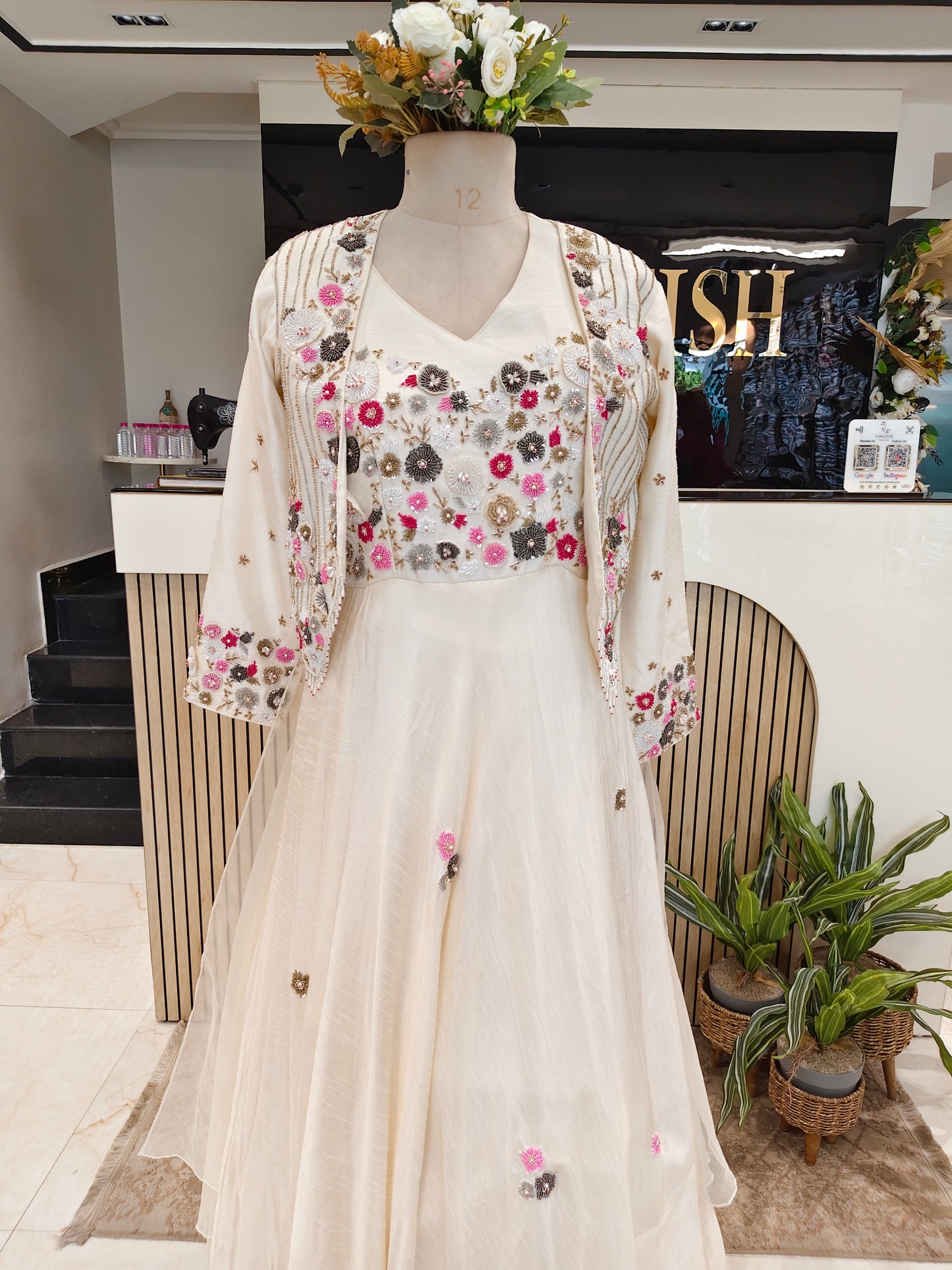 Off White Blazer Style Anarkali