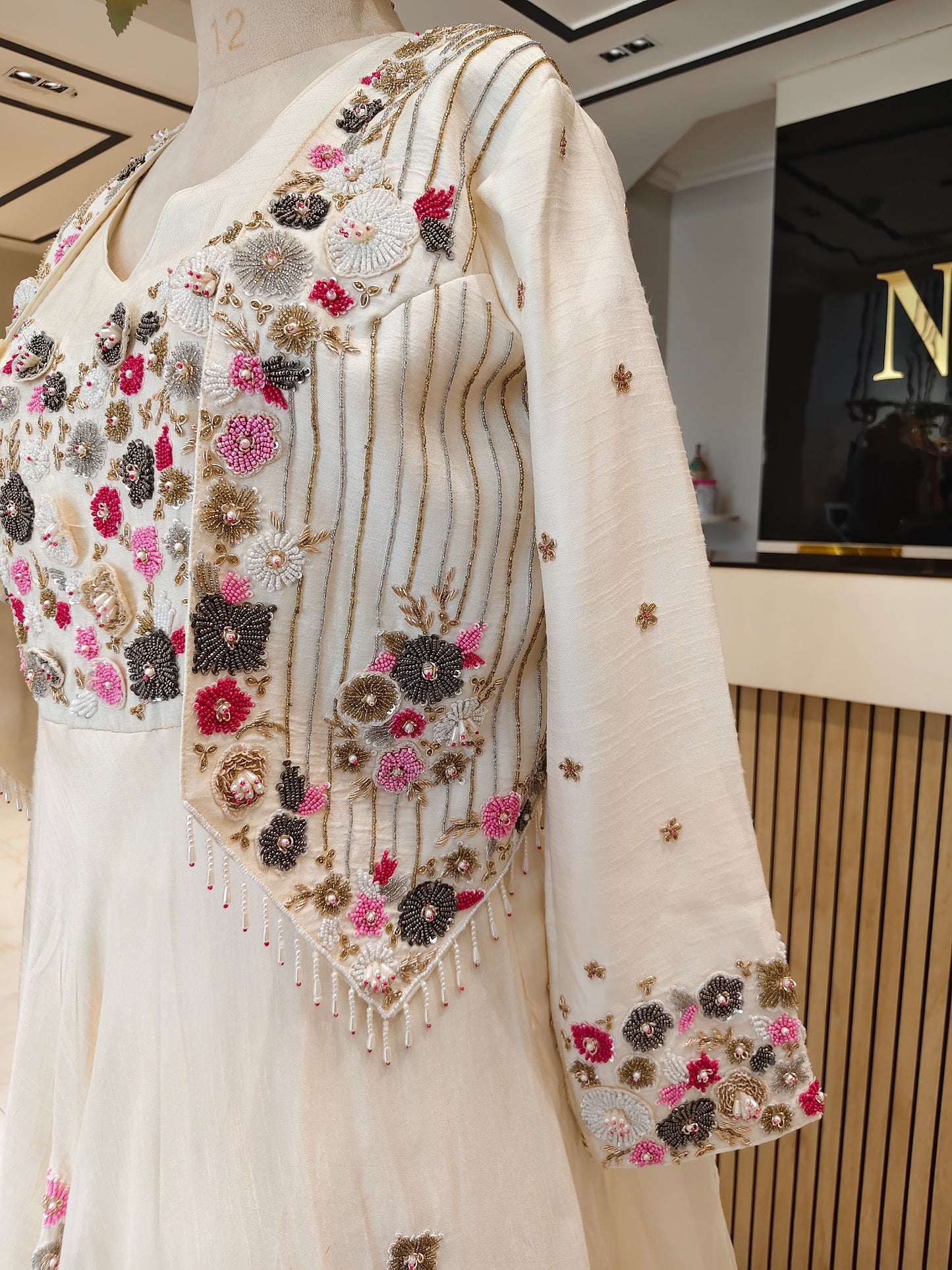 Off White Blazer Style Anarkali