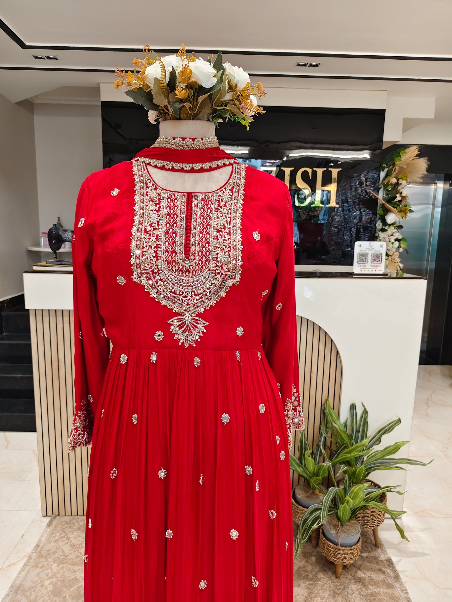 Red Mirror Work Palazzo Set