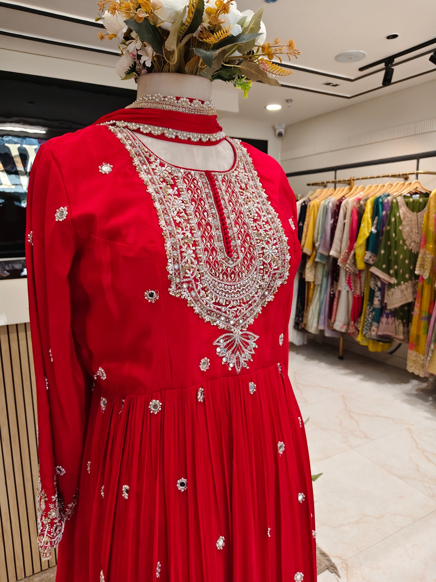 Red Mirror Work Palazzo Set