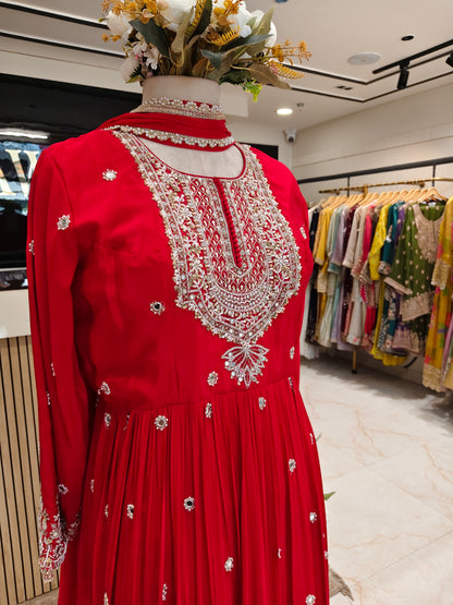 Red Mirror Work Palazzo Set