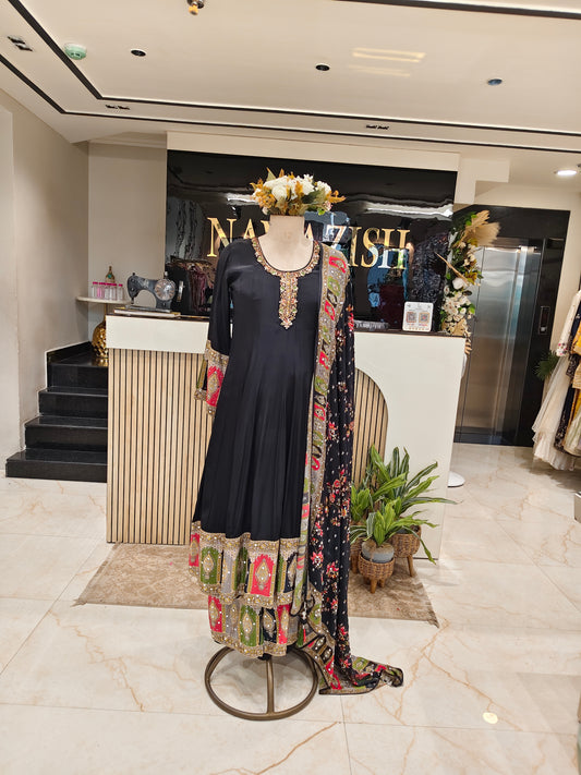 Black Palazzo Anarkali Set