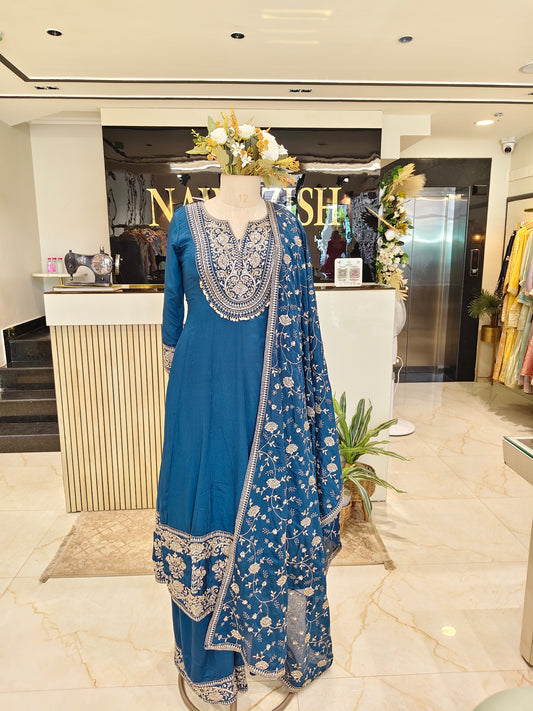 Blue Garara Anarkali Set