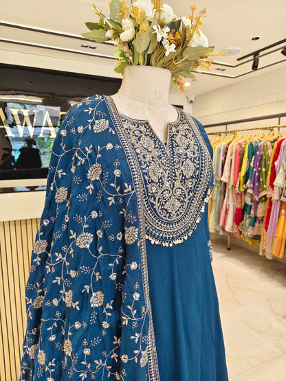 Blue Garara Anarkali Set