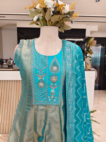 Aqua Blue Tissue Pant Set
