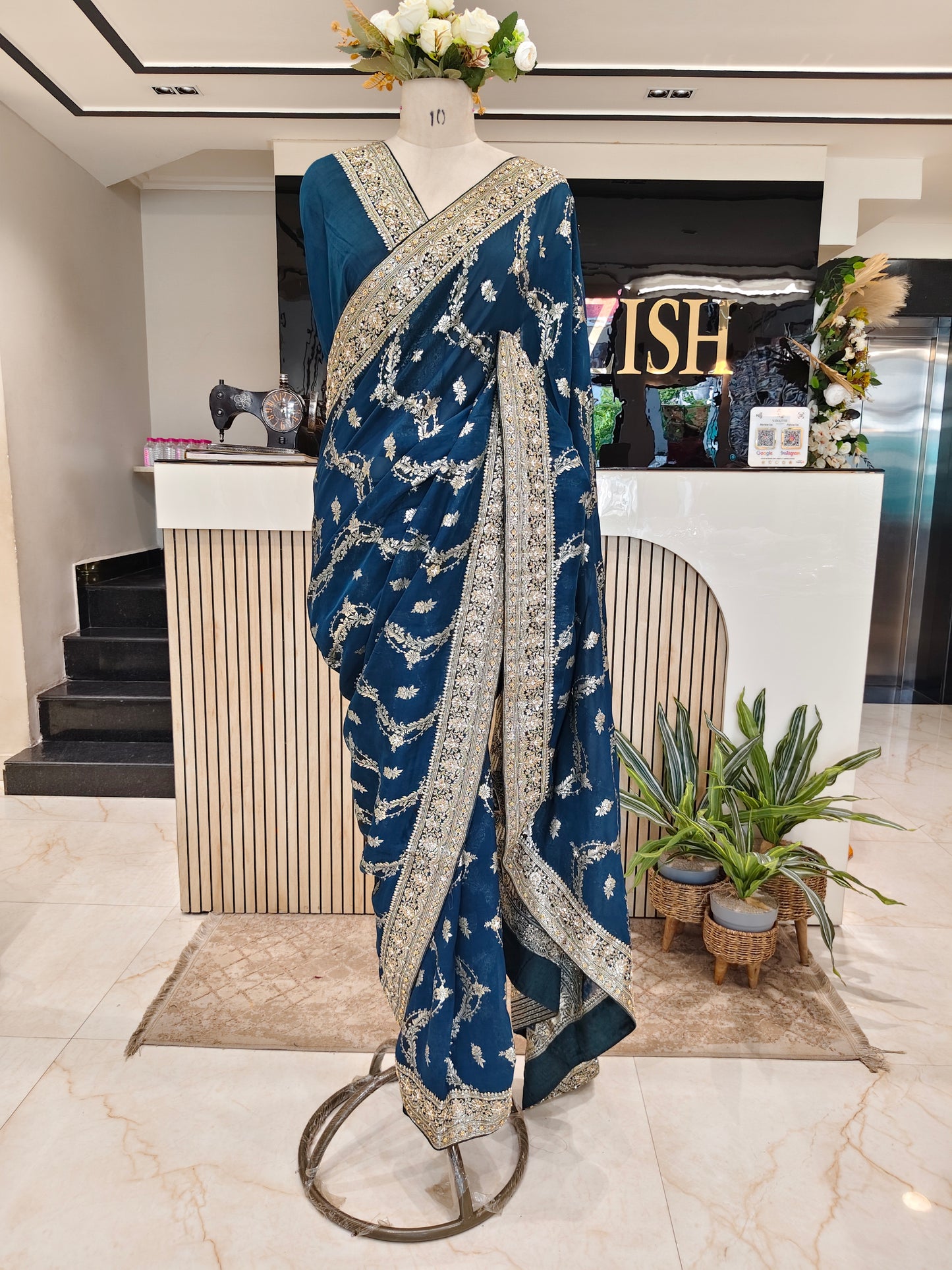 Blue Handwork Georgette Saree
