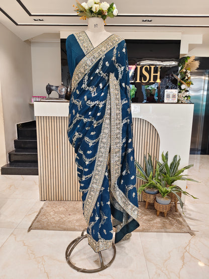 Blue Handwork Georgette Saree