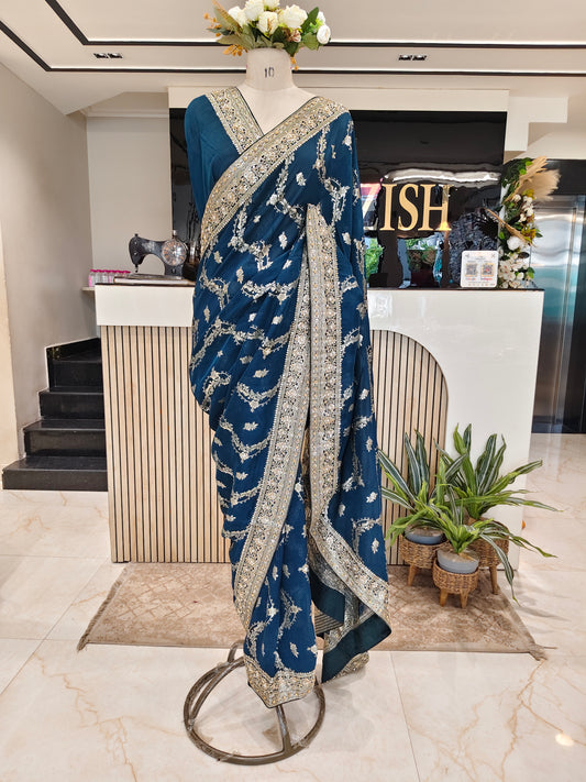 Blue Handwork Georgette Saree