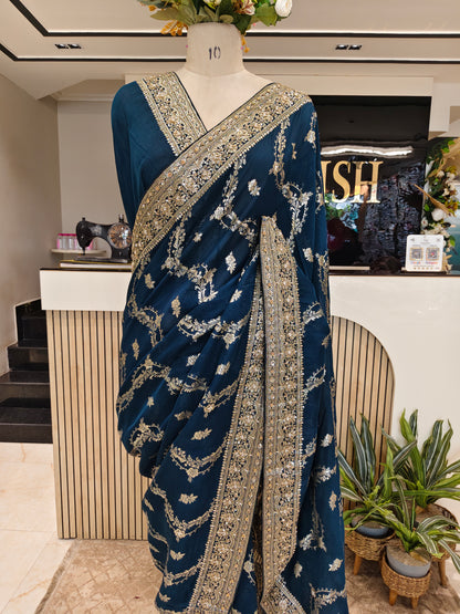 Blue Handwork Georgette Saree